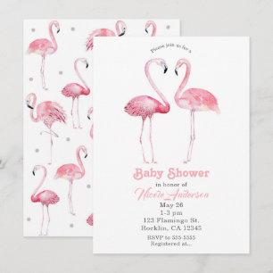 Invitation Deux Flamants Roses Fête de Naissance Tropicale Fl