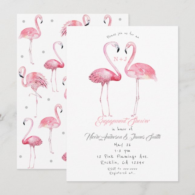 Invitation Deux flamants Shower de fiançailles flamant rose d (Devant / Derrière)