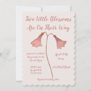 Invitation Deux fleurs Baby shower jumeaux à fleurs roses