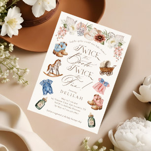 Invitation Deux fois Boots Twin Girl Baby shower occidental