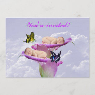 Invitation Deux fois la joie avec les bébés jumeaux invitatio