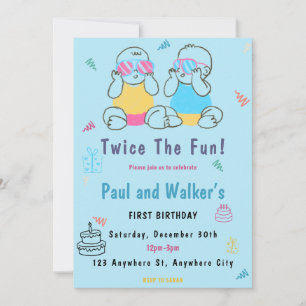 Invitation Deux fois L'Invitation Fun Twin Anniversaire