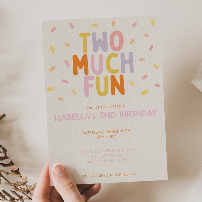 Invitation Deux fois plus amusant Fille de 2e anniversaire Co (Créateur téléchargé)