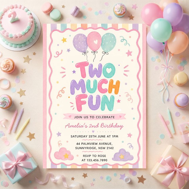 Invitation Deux fois plus de plaisir  Ballon 2e anniversaire (Créateur téléchargé)