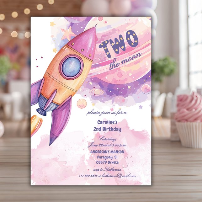 Invitation Deux Fusée Spatiale Vers La Lune Navire 2ème Anniv (Créateur téléchargé)
