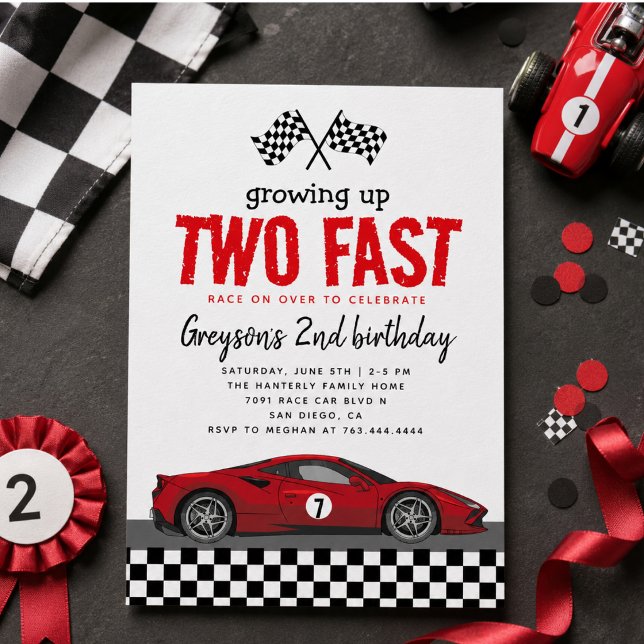 Invitation Deux Garçon de Course Rapide 2ème Fête d'Anniversa (Two Fast Race Car Boy 2nd Birthday Party Invitation)