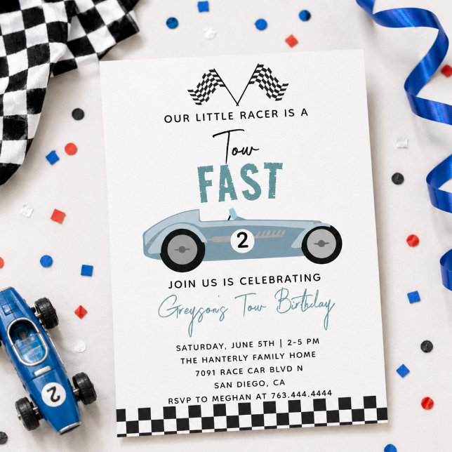 Invitation Deux Garçon de Course Rapide 2ème Fête d'Anniversa (Two Fast Race Car Boy 2nd Birthday Party Aesthetic Invitation
)