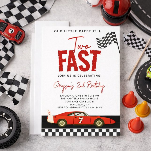 Invitation Deux Garçon de Course Rapide 2ème Fête d'Anniversa (Two Fast Race Car Boy 2nd Birthday Party Invitation
)