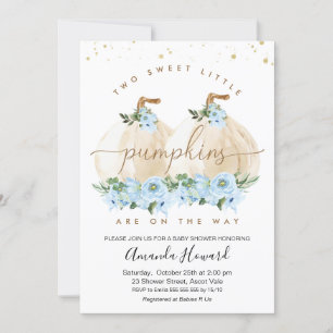Invitation Deux garçons Bleus Petit Baby shower Floral Citrou