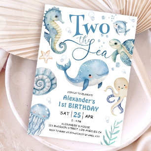 Invitation Deux garçons de la mer Océan 2e anniversaire Bleu