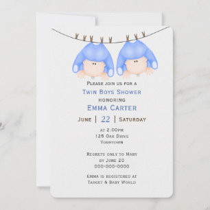 Invitation Deux Garçons Sur Baby shower Clothesline