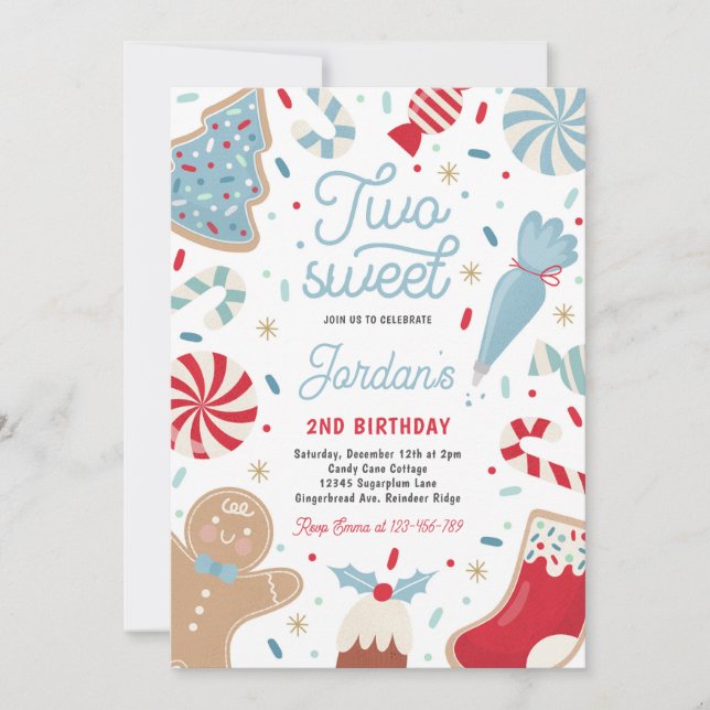 Invitation Deux gâteaux de Noël doux 2e fête d'anniversaire (Devant)