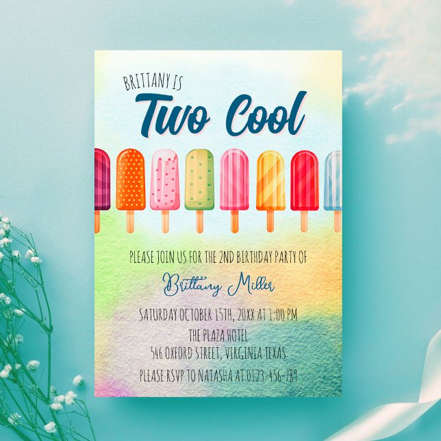 Invitation Deux Glaces Cool Mignon Deuxième Anniversaire  (Créateur téléchargé)