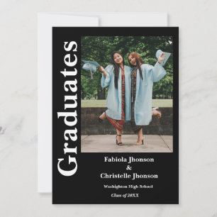 Invitation Deux graduations frères et soeurs marine bleu grad