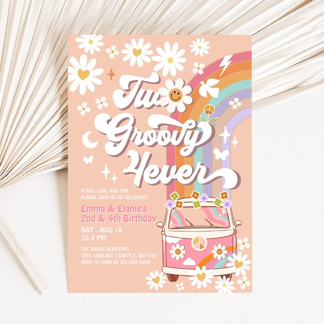 Invitation Deux Groovy 4ever Joint 2 Ages Anniversaire Rose G (Créateur téléchargé)