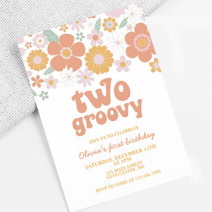Invitation Deux Groovy 70s Rétro Daisy Deuxième Anniversaire