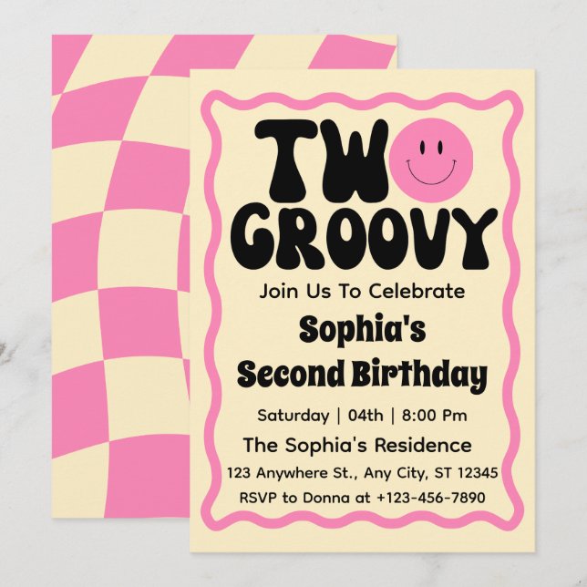 Invitation Deux Groovy Girl 2e Anniversaire  (Devant / Derrière)
