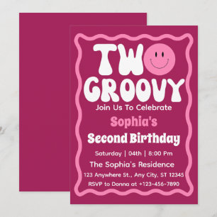 Invitation Deux Groovy Girl 2e Anniversaire Rétro