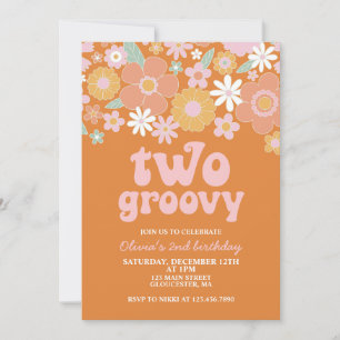 Invitation deux Groovy Retro Floral 2e anniversaire