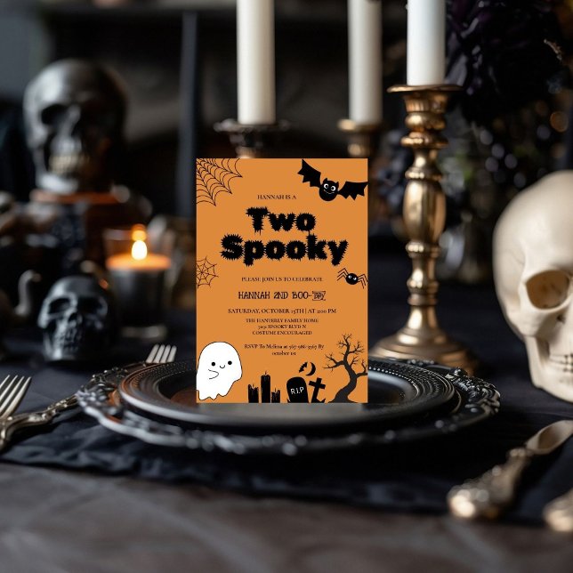 Invitation Deux Halloween rose Éffrayant Deuxième anniversair (Créateur téléchargé)