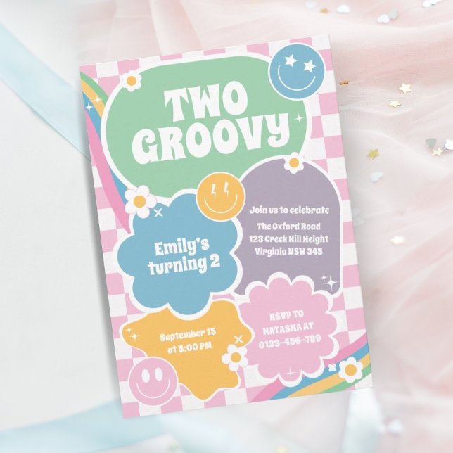 Invitation Deux Hippie Retro Super deuxième anniversaire (Créateur téléchargé)