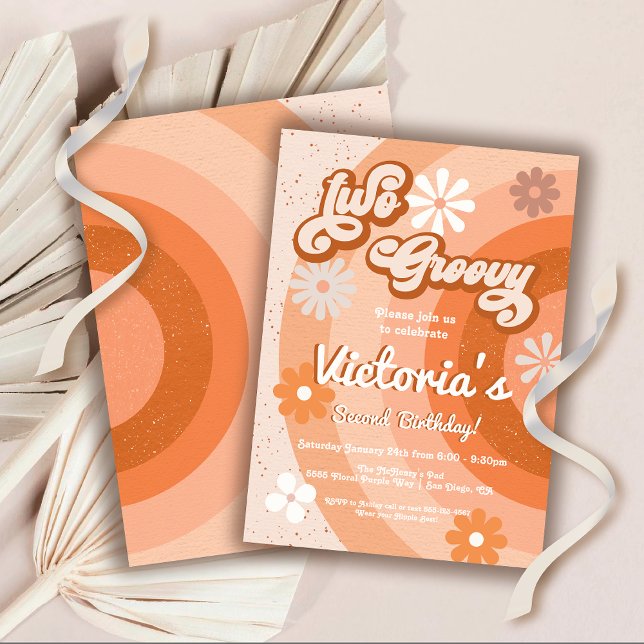 Invitation Deux Hippie Super Retro fête d'anniversaire (Créateur téléchargé)