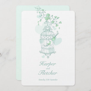Invitation Deux inséparables en plein vert mariage de cage à