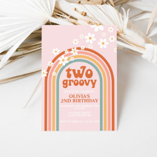 Invitation Deux joyeux anniversaire daisy boho floral arc-en-