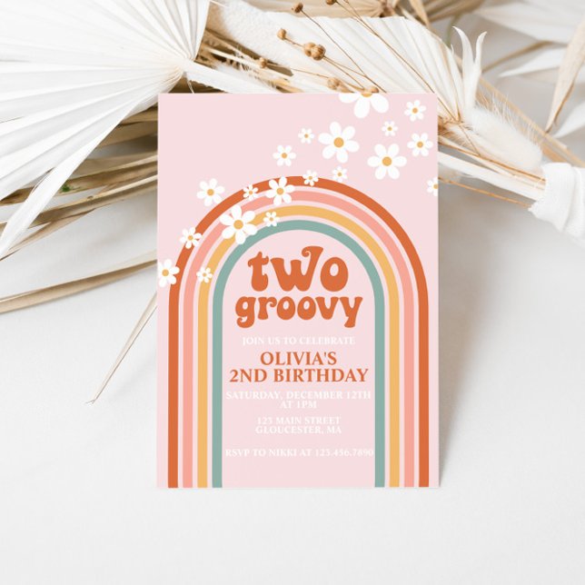 Invitation Deux joyeux anniversaire daisy boho floral arc-en- (Créateur téléchargé)