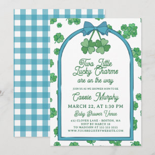 Invitation Deux jumeaux garçon Chance Charms Baby Shower