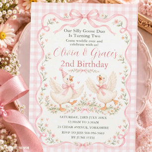 Invitation Deux Jumeaux Oies Idiotes Anniversaire Oie Rose Co