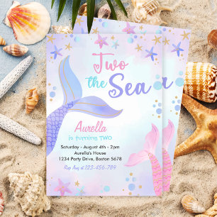 Invitation Deux La Fille de sirène de mer 2e fête d'anniversa