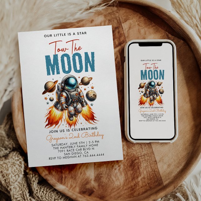 Invitation Deux la Lune 2e Anniversaire de l'espace (Créateur téléchargé)