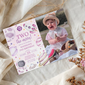 Invitation Deux La Lune 2e Anniversaire Girl Space Photo