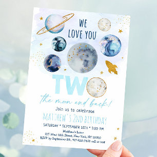 Invitation Deux La Lune Blue Gold Space Anniversaire