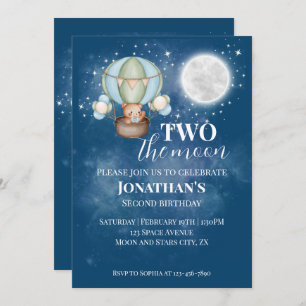 Invitation Deux La Lune Boy Bear Balloon 2e anniversaire