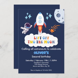 Invitation Deux La Lune Boy Space Rocket Lift Off 2e Annivers