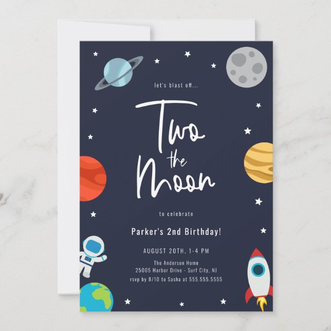 Invitation Deux La Lune Espace Thème Anniversaire (Devant)