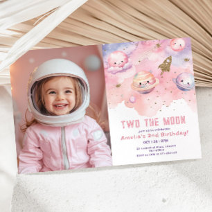 Invitation Deux la lune fille rose espace photo Anniversaire