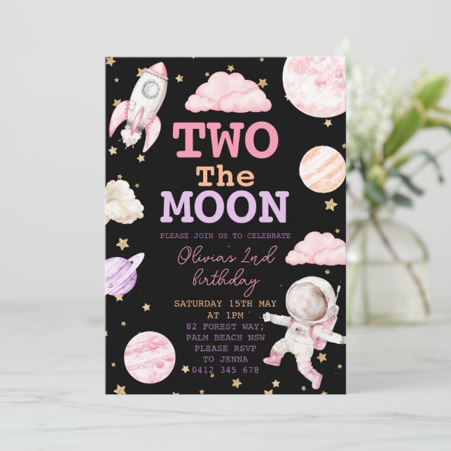 Invitation Deux la Lune Girl Space 2e anniversaire (Debout devant)