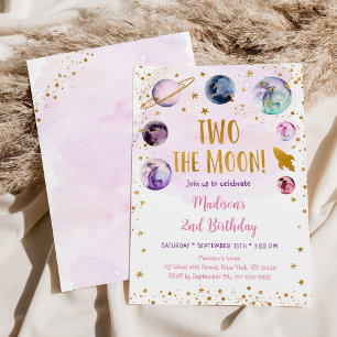 Invitation Deux La Lune Rose Gold Girl Space Anniversaire