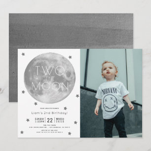 Invitation Deux la Lune White Lver Boy Photo 2e anniversaire