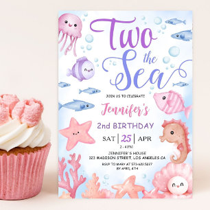 Invitation DEUX La Mer ! 2e anniversaire bébé fille mignonne