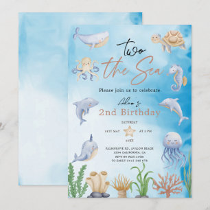 Invitation Deux la mer, aquarelle sous la mer 2e anniversaire