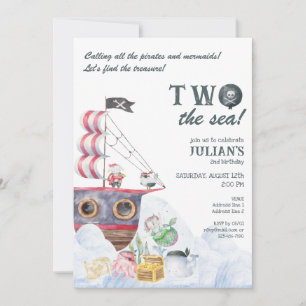 Invitation Deux La Mer Pirate Navire Mermaid 2e fête d'annive