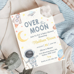 Invitation Deux La Moon Space Blue Baby shower Party