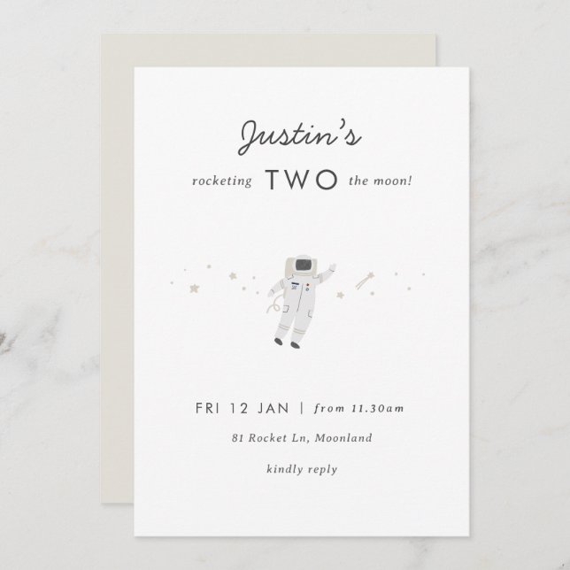Invitation Deux La Moon Space Party 2e anniversaire Invitatio (Devant / Derrière)