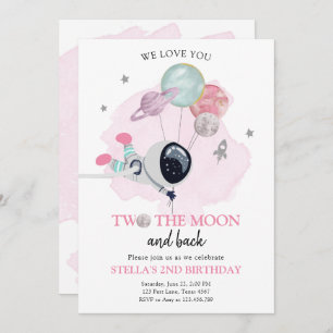 Invitation Deux L'astronaute de lune fille spatiale 2e annive
