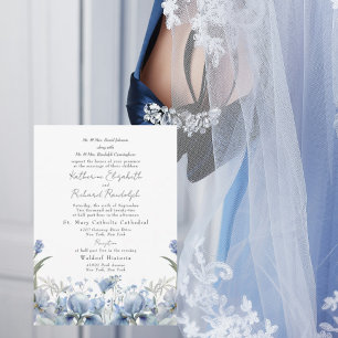 Invitation Deux Lieux Dusty Blue Floral Les deux Parents Mari