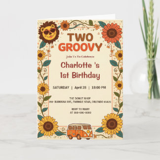 Invitation Deux Lion Groovy Anniversaire Rétro 70s 2ème Anniv
